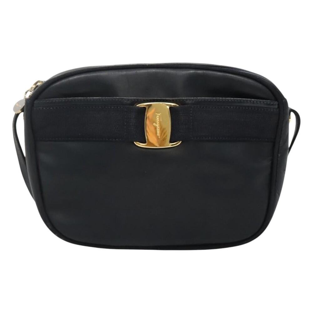 Salvatore Ferragamo Leather Vara Shoulder Bag Navy